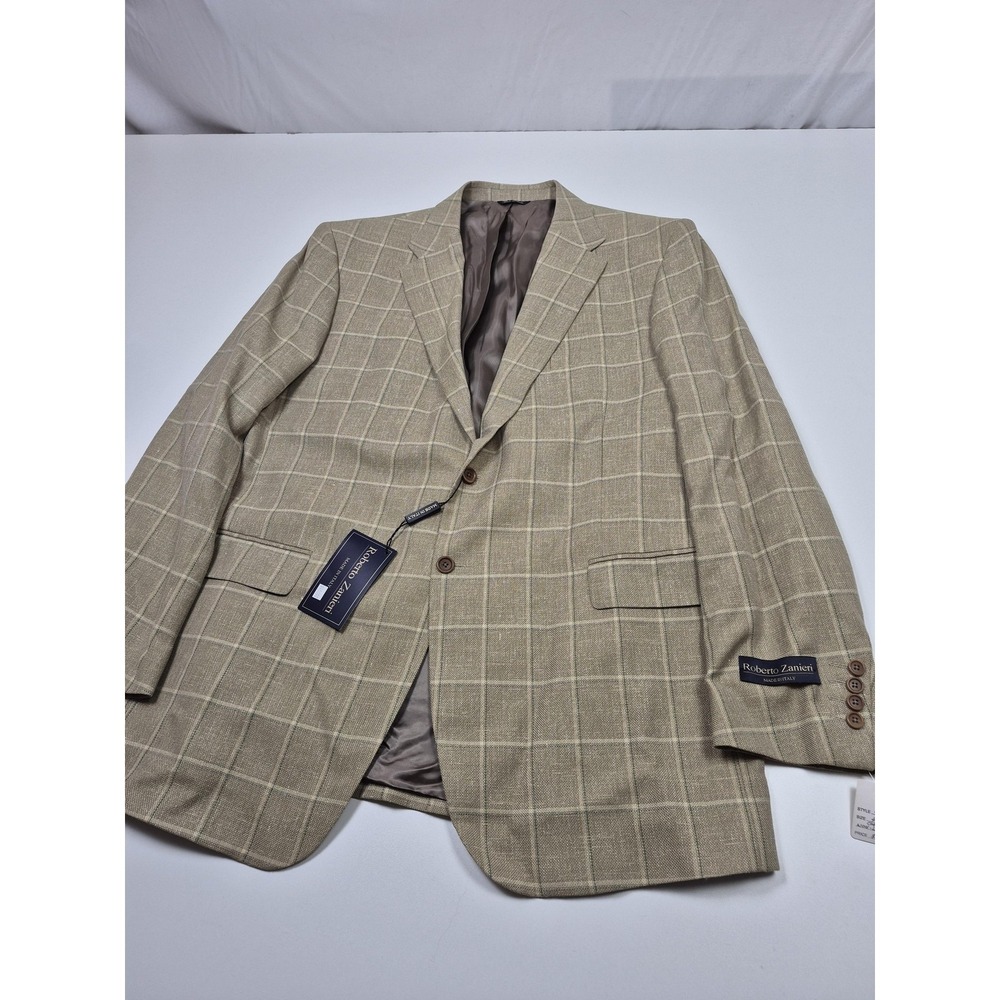 Roberto Zanieri Blazer Mens 48 Beige Wool Linen Check Sport Coat Italy NWT